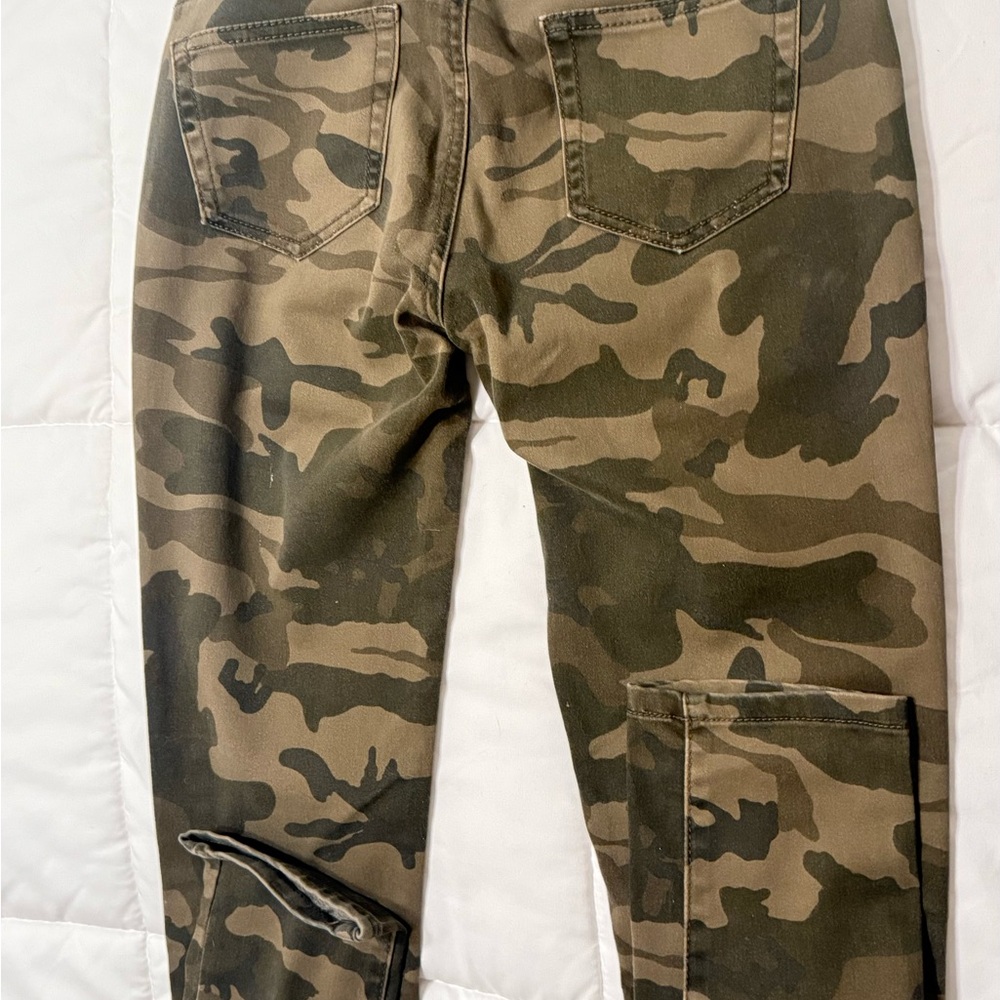 Green and Brown Cargo Pants with Camouflage Pattern